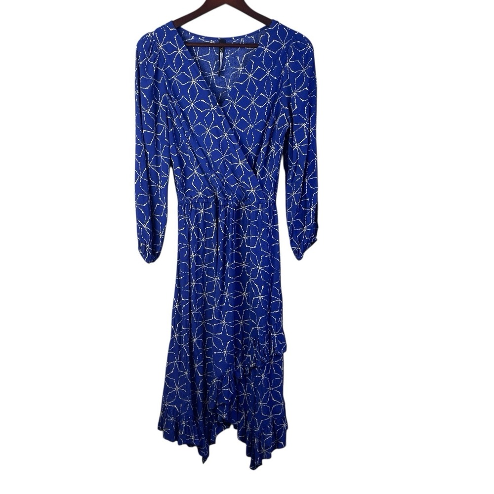 Plenty by Tracy Reese Blue Geometric Wrap Midi Dress Size Small